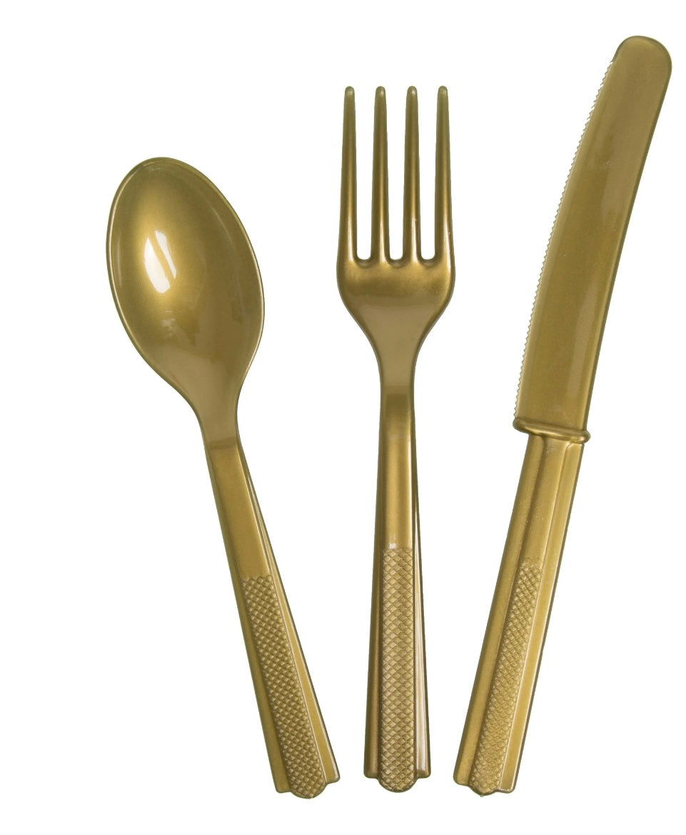 Cubiertos Dorados De Plástico